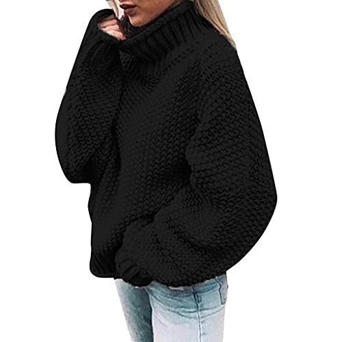 Pullover Damen, Rollkragenpullover Strickpullover Damen Oversize Rollkragen Pullover Grobstrick Winterpullover Strickpulli Sweater lässig Outwear Casual elegant von Generic