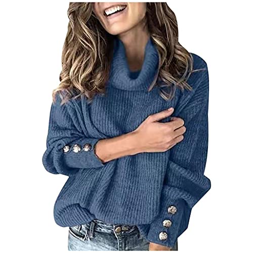 Pullover Damen Herbst, Strickpullover Sweater Rollkragen Pullover Kuscheliger Jumper Strick Pulli Sweatshirt Hoher Kragen Pullover Langarm Elegante Winterpullover von Generic