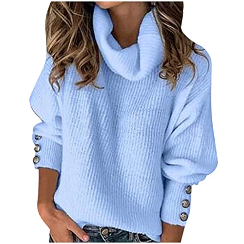 Pullover Damen Herbst, Strickpullover Sweater Rollkragen Pullover Kuscheliger Jumper Strick Pulli Sweatshirt Hoher Kragen Pullover Langarm Elegante Winterpullover von Generic