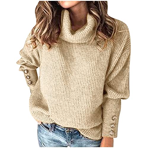 Pullover Damen Herbst, Strickpullover Sweater Rollkragen Pullover Kuscheliger Jumper Strick Pulli Sweatshirt Hoher Kragen Pullover Langarm Elegante Winterpullover von Generic