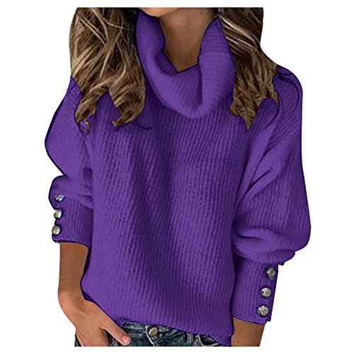 Pullover Damen Herbst, Strickpullover Sweater Rollkragen Pullover Kuscheliger Jumper Strick Pulli Sweatshirt Hoher Kragen Pullover Langarm Elegante Winterpullover von Generic