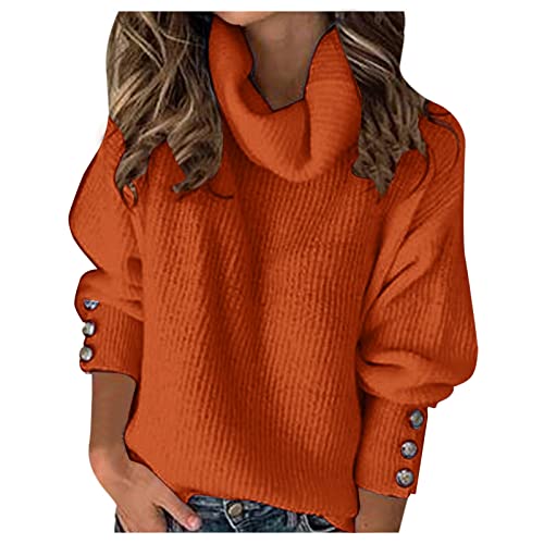 Pullover Damen Herbst, Strickpullover Sweater Rollkragen Pullover Kuscheliger Jumper Strick Pulli Sweatshirt Hoher Kragen Pullover Langarm Elegante Winterpullover von Generic