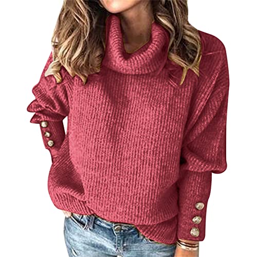 Pullover Damen Herbst, Strickpullover Sweater Rollkragen Pullover Kuscheliger Jumper Strick Pulli Sweatshirt Hoher Kragen Pullover Langarm Elegante Winterpullover von Generic