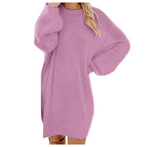 Pullover Damen Longpullover Oversize Sweatshirt-Kleid Lose Langarm Winterkleid mit Fledermaus, Warme Pulloverkleid SchöNe Pullis BeiläUfige Rundhals Modische Shirtkleid, Z2-violett4, XL von Generic