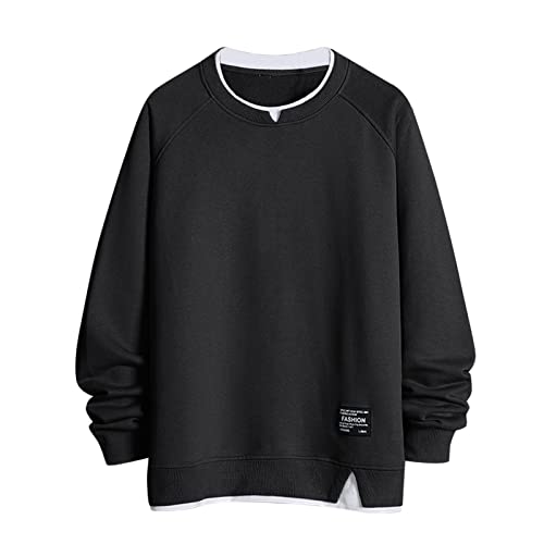 Pullover Herren Fleece Sweatshirt Herren Ohne Kapuze Basic Männer Sweatjacke Pullover Herren Pullover Herbst Winter Sport Style Casual Fitness Training Basic Schwarz 4XL von Generic