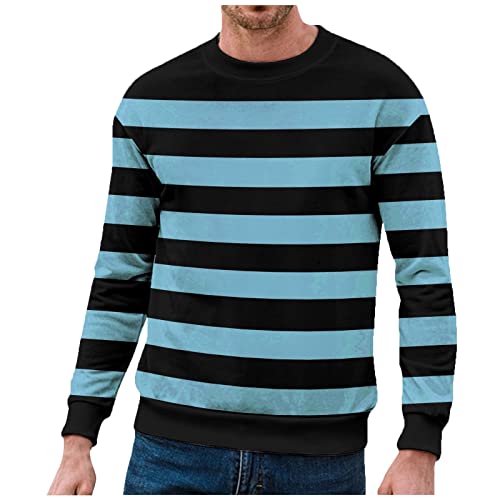 Pullover Herren Gestreiftes Kontrast Langarm Shirt Long Sleeve Wärme Basic mit Rundhals Mode Kleidung Langarmshirts Herren Pullover Herren ohne Kapuze Sweatshirt blau M von Generic