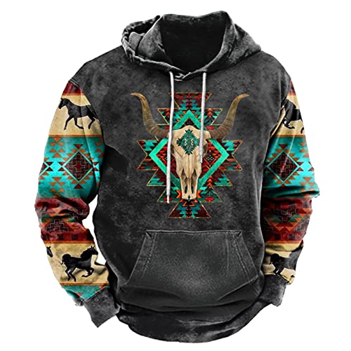 Pullover Herren Vintage Sweatshirts Indian Nation Druck Kapuzenpullover mit Kängurutasche einfarbig Sportswear Lässige Langarmshirt Streetwear Lustige Hoodies Männer Herbst Winter Western Tops von Generic