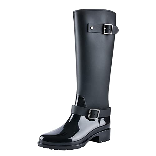 Regenschuhe Damen 39 Sommer: Regenstiefel Damen Hoch Gummistiefel Aus Niedrigem Absatz Deckstiefel Ultraleicht Stiefeletten Slip-On-Sicherheits Boots Wasserdicht Kochschuhe Fashion Kniestiefel von Generic