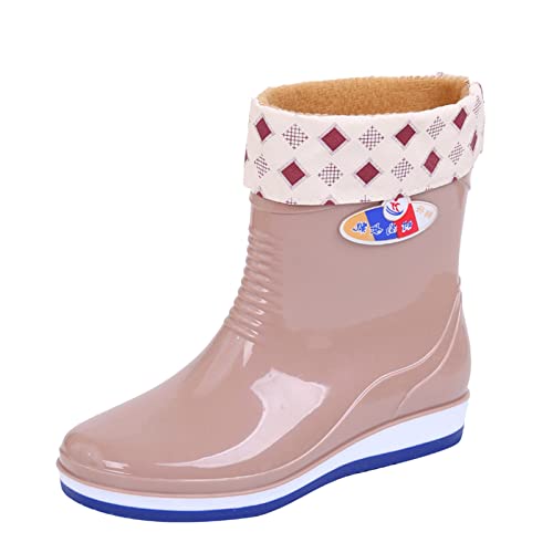 Regenschuhe Damen 39 Winddicht: Regenstiefel Damen Wasserdicht Kurz Deckstiefel Lederschlüsselbeständige Gummistiefeletten Lackleder Matschstiefel Rutschfest Rain Boots Gefüttert Gummistiefel von Generic