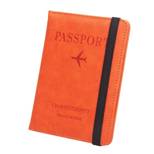 Reisepasshülle, Reisebrieftasche, RFID-blockierende Kreditkartenfächer, Kartenetui, Reisepasshülle für Herren, Damen, Orange von Generic