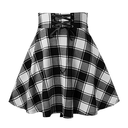 Rock Damen Mini Röcke Sommer Faltenrock Frauen Mädchen Minirock Kurze Hohe Taille Skirts Mädchen Skater Skirt Cosplay Kurz Glockrenrock Vintage Kariertes Party Rock A-Linie Rock von Generic