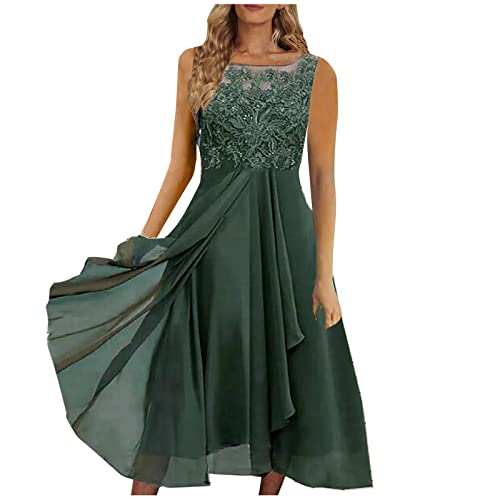 Rockabilly Kleider Damen Strandkleid Damen, Abendkleider Für Mollige Abendkleid Lang Elegant Für Hochzeit Kleid Lang Sommer Wadenlange Kleider Grün Rockabilly Kleider Figurumspielende (Grün,XXL) von Generic