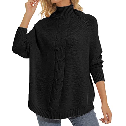 Rollkragenpullover Damen, Damen Pullover Vintage Langarm Tops Elegant Rollkragenshirt Sweatshirt Strickpullover für Frauen Warm Rollkragen Pullover Winterpullover Lässiges Jumper Sweater von Generic