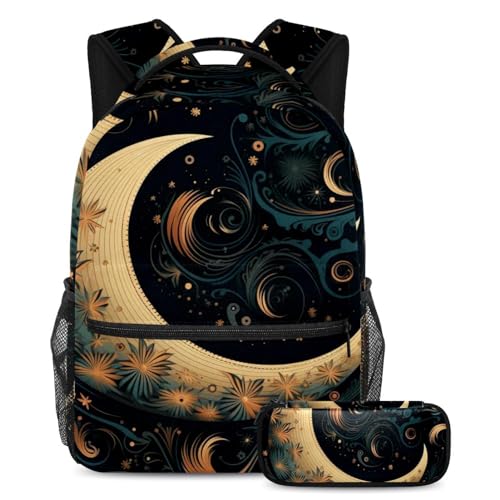 Rucksack mit Halbmond-Symbol, ultimativer Schulstil, Rucksack mit Federmäppchen, das perfekte Set für Jungen, Mädchen und Teenager, Mehrfarbig Nr. 01, B：29.4x20x40cm P：19x7.5x3.8cm, Tagesrucksäcke von Generic