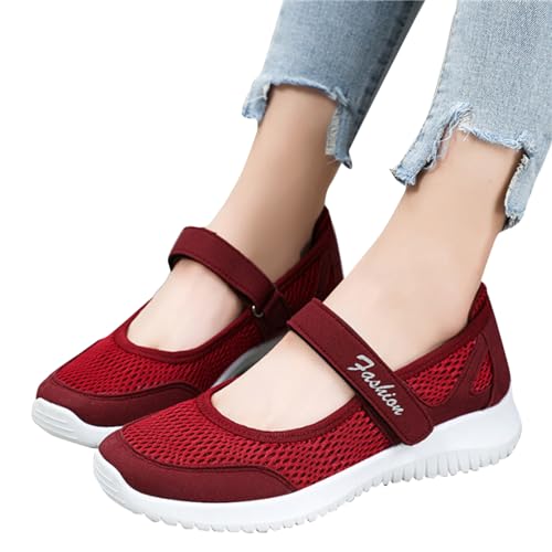 S Damen Schuhe Schwarz Damenschuhe Ethnische Freizeitschuhe Sommermode Hohl Atmungsaktiv Flacher Absatz Weiche Sohle Freizeitschuhe Damen Schuhe Print (Red, 37) von Generic