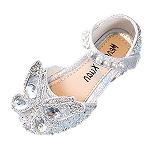 Sandale 35 Mode Sommer Sandalen Kleid Leistung Tanzschuhe Strass Cartoon Schmetterling Form Pailletten Perle Hakenschlaufe Kinder 29 (Silver, 33 Big Kids) von Generic