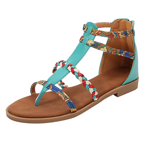 Sandalen Damen Sommer Reißverschluss Plateau Sommer Frauen Schuhe Sandalen Damen Flach Elegant Bequem Sommerschuhe Römersandalen EU 37-42 von Generic