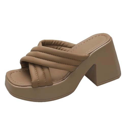 Sandalen Damen mit Absatz Elegant,Pantoffel mit klobigen Absätzen,Sommer Freizeit Outdoorsandalen,Hübsche Abendschuhe,Weiche Rutschfest Schuhe für zu Hause,Bequeme Plateaupumps von Generic