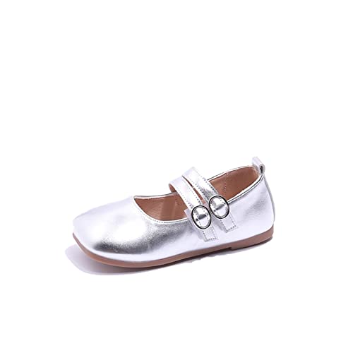 Sandalen Kinder 24 Kleine Mädchen Kleid Schuhe Ballett für Mädchen Hochzeit Party Schule Kirche Kleid Schuhe Casual Slip On Ballerinas Eva 34 (Silver, 26 Toddler) von Generic