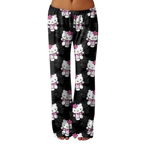 Schlafanzughose Damen Lang Hosen Sommer Pyjamahose Pyjama Schlafhose Baumwolle Kawaii Lockere Pyjama Schlafanzug Bequeme Anime Kuschelhose Lustige Geschenke Marine XL Pyjamahose von Generic