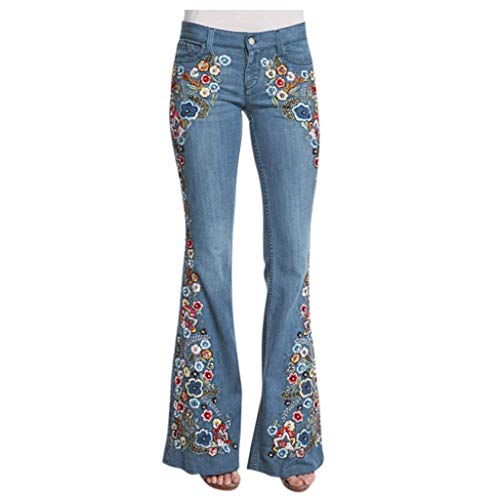 Schlaghose Damen Jeans Flared Jeans Damen Bootcut Jeans Hose Schlag Stickerei Jeans-Knopf-Glockenhosen Bunte Jeanshosen Damen Slim Fit Jeanshose Skinny Jeans Damen Hüftjeans Ausgestellte Jeans von Generic