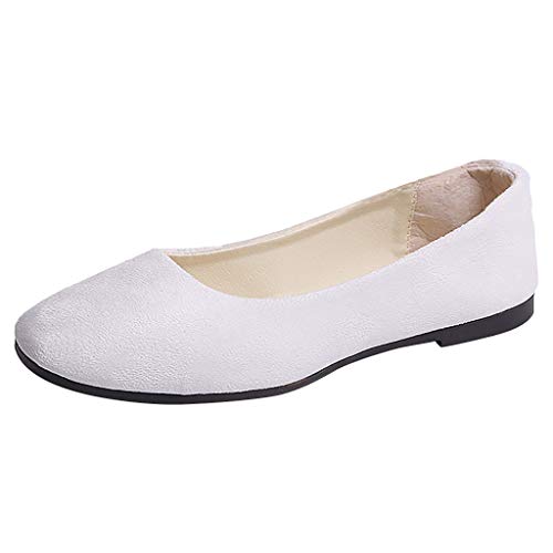 Schuhe Damen Ballerina Stoff Frauen solide große Größe rutscht auf flachen flachen Komfort beiläufige einzelne Schuhe Canvas Schuhe Damen (White, 42) von Generic