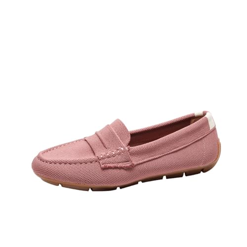 Schuhe Damen Boots Winter Leichte Strick-Loafer für Damen, Fahr-Loafer, lässiger Slip-On, Flache, Bequeme Bootsschuhe, atmungsaktive Schuhe mit flachem Boden Damen Schuhe Gelb (Pink, 44) von Generic