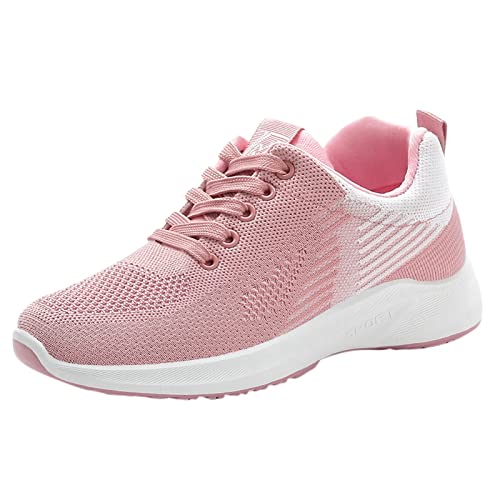 Schuhe Damen Schwarz Silber Atmungsaktive Schnürschuhe für Damen, Flache Freizeitschuhe, Unisex, leichte Arbeitsschuhe, sportliche, atmungsaktive Arbeitsschuhe Damen Schuhe 41 H Weite (Pink, 37) von Generic