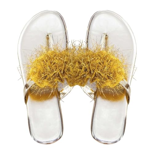 Schuhe Damen Sommer Frauen Strand Clip Toe Hausschuhe Hohl Casual Hausschuhe Flache Schuhe Vintage Plüsch Hausschuhe Gelbe Schuhe Damen Absatz (Gold, 37) von Generic