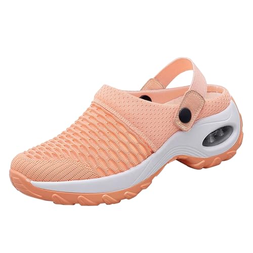 Schuhe Einlagen Geeignet Damen Sommer Europa und die Vereinigten Staaten große Flache Keil Hohl Mesh Make-up Casual Hausschuhe Schuhe Binden Damen (Orange, 43) von Generic