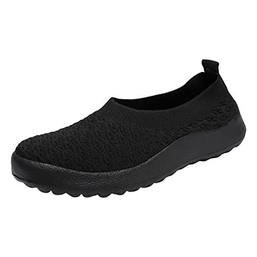 Schuhe Für Pflegeberufe Damen Mode Sommer Damen Sportschuhe Flacher Boden Leichter Slip On Einfarbig Minimalistischer Stil Fly Woven Mesh Atmungsaktiv Und Bequem Fahrrad Schuhe Damen (Black, 38) von Generic