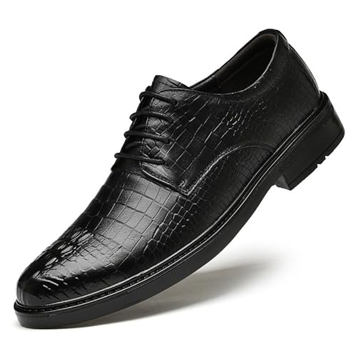 Schuhe Kleid Oxford Für Männer Schnüren Runde Zehe Leder Plaid Patchwork Krokodil Druck Derby Schuhe Block Ferse Gummi Sohle Low Top Rutschfesten Abschlussball(Color:Schwarz,Size:37 EU) von Generic