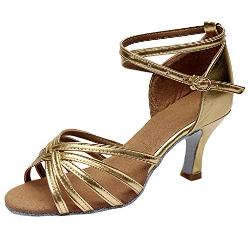 Schuhe Mit Keilabsatz Für Damen Mode lateinamerikanische Schuhe Frauen Ballsaal Tanz Sandalen Abschlussball Frauen Sandalen Damen Sandalen Silber (Gold, 34) von Generic