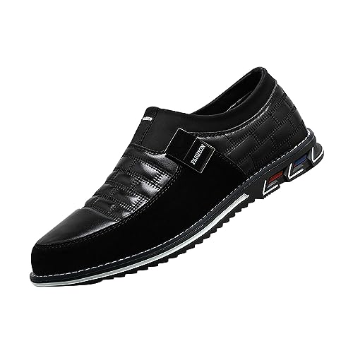 Schuhe Sneaker Herren Schwarz Slip Casual für Kleid, Arbeit, formelle Hochzeit, Herrenschuhe, Business-Herren-Lederschuhe Schuhe Herren Retro (Black, 50) von Generic