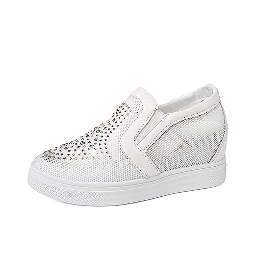 Schuhe Wasserdicht Damen 40 Modische Sommer-Damen-Turnschuhe, Streifen, Mesh, atmungsaktiv, bequem, lässig Schwarze Damen Schuhe Mit Absatz (White, 40) von Generic