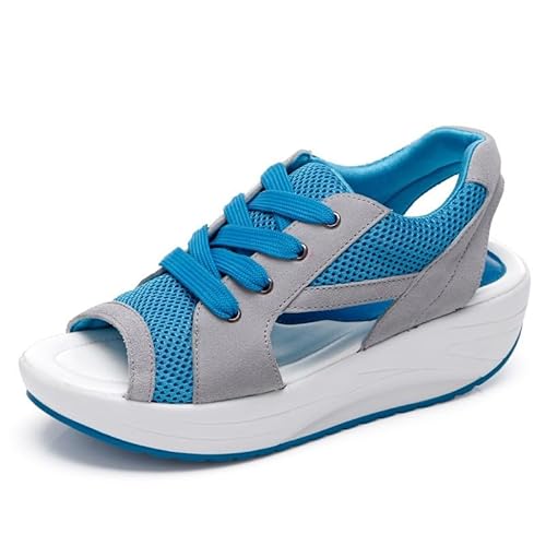 Schuhe uziert Damen Plateauschuhe für Damen, modisch, lässig, atmungsaktiv, leicht, Plateausandalen, Sportsandalen, Laufschuhe Elegante Schuhe Damen Mit Absatz (Blue, 39) von Generic