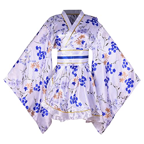 Sexy kurzes Kimono-Kostüm für Damen, Yukata-Kleid, Blumendruck, japanischer traditioneller Geisha-Bademantel, Bademantel, Gürtel, Outfit, 53# Weiß, Einheitsgröße Sexy kurzes Kimono-Kostüm für Damen, Yukata-Kleid, Blumendruck, japanischer traditioneller Geisha-Bademantel, Bademantel, Gürtel, Outfit, 53# Weiß, Einheitsgröße von Generic