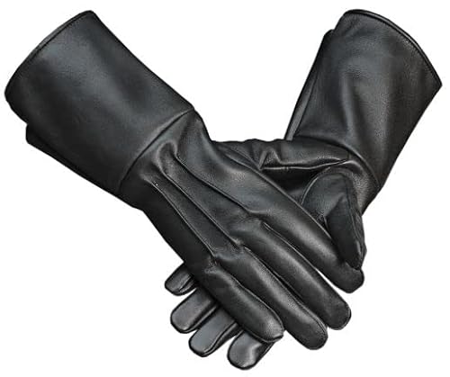 Shanan Mittelalter Handschuhe Gauntlet Leder Schwarz Wasserdicht für Herren Cosplay Motorradhandschuhe Artillerie Kavallerie Infantary Handschuhe, Schwarz, Large von Generic