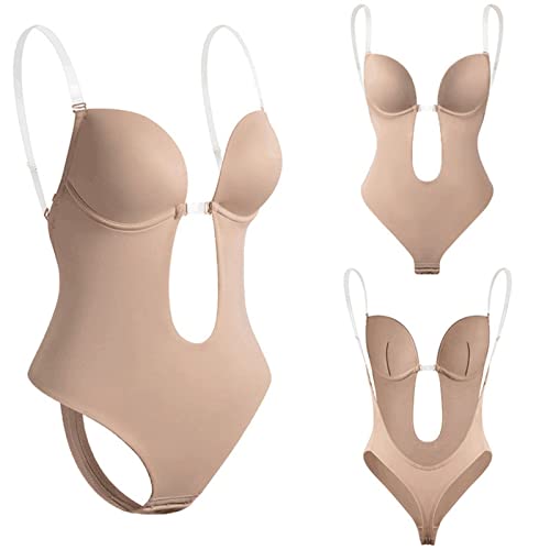 Shapewear Damen Rückenfreier Body Tiefen RüCkenausschnitt Shaper BH, Partykleid mit transparenten Trägern, rückenfreier Body-Shaper-BH, unsichtbare BHS für die Bauchkontrolle von Damen (e-Beige, XL) von Generic