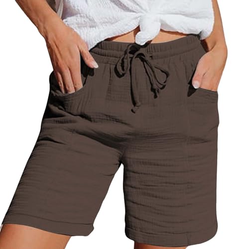 Shorts Damen Musselin Knielang Kurze Hose Baggy Leinen Hose Beach mit Taschen Lässige Stoffhose Freizeithose Damen Sommer Stretch Gerades Kordelzug Leinenshorts Bein Bermuda für Die Oberbekleidung Shorts Damen Musselin Knielang Kurze Hose Baggy Leinen Hose Beach mit Taschen Lässige Stoffhose Freizeithose Damen Sommer Stretch Gerades Kordelzug Leinenshorts Bein Bermuda für Die Oberbekleidung von Generic