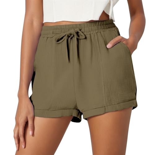 Shorts Damen Sommer Musselin Leinen Kurze Hose Baggy Beach Shorts mit Taschen Elastische Taille Stretchy Gerades Bein Bermuda Hose Kurze Lässige Freizeit Short Shorts Damen Sommer Musselin Leinen Kurze Hose Baggy Beach Shorts mit Taschen Elastische Taille Stretchy Gerades Bein Bermuda Hose Kurze Lässige Freizeit Short von Generic