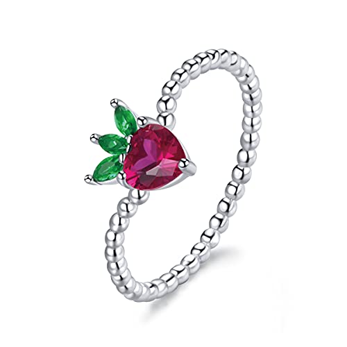 Silberner Erdbeerring Geschenk für Mädchen 925er Sterlingsilber Schöner Fingerring Exquisiter Statement-Schmuck von Generic