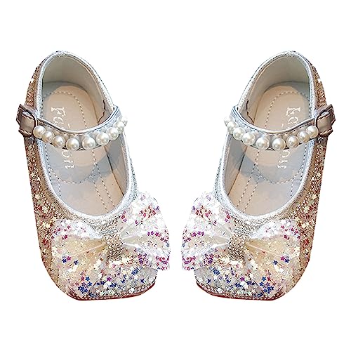 Sneaker Kinder Mädchen Rot Kinder Mädchen Kleid Schuhe Kleinkind Prinzessin Sparkly Pearl BallettschuheKleines großes Mädchen Mary Jane Party Hochzeit Schule Aerobic Schuhe Damen (Silver, 32 Big Kids) von Generic