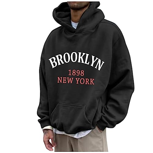 Solide Herren Sweatshirts und Hoodies Brooklyn 1989 New York Letter Hoodies für Männer Pullover Sweatshirts Kapuze Casual Einfarbig Bequem Passende Paare Hoodies Plus Size Tops Herren Hoodies, Schwarz von Generic