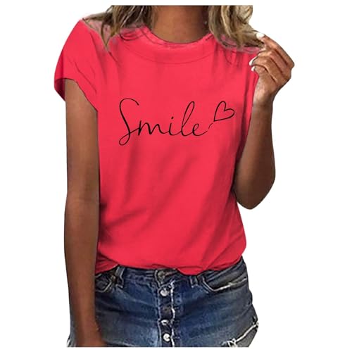 Generic Sommer Tshirt Damen Tshirt Damen Weiss Sommer T-Shirt Damen Basic T Shirt Bedrucken Rundhalsausschnitt Weiß Oberteile Baumwolle Casual Damen Locker Kurzarm Bluse Tops Sportshirt von Generic