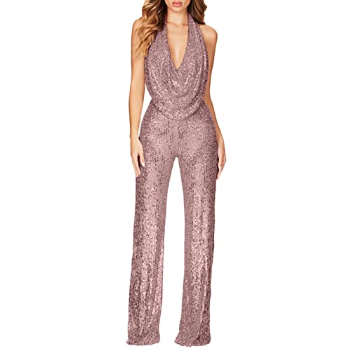 Sommer europäische und amerikanische Overall-Damen ärmellose Neckholder-Pailletten-Hosen-Frauen Jumpsuit Hase Sommer europäische und amerikanische Overall-Damen ärmellose Neckholder-Pailletten-Hosen-Frauen Jumpsuit Hase von Generic