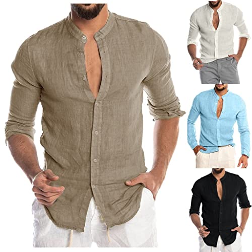 Sommerhemd Herren Oversize Comfort Leicht Stehkragen Luftig Kurzarmhemd Strandhemd Druckknöpfe Baumwolle Freizeithemd Herrenhemd Stretch Modern Shirts Sommerhemd von Generic