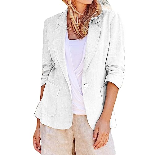 Sommerjacke Damen Leicht Lang Leinen: Blazer Damen Lang Tailliert Leinen-Blazer Sommer Übergangsjacke Sommerjacke Elegant Anzugjacke Regular Fit Blazerjacken Knöpfe Sakko//Hemdjacke/Leinen-Jacke Sommerjacke Damen Leicht Lang Leinen: Blazer Damen Lang Tailliert Leinen-Blazer Sommer Übergangsjacke Sommerjacke Elegant Anzugjacke Regular Fit Blazerjacken Knöpfe Sakko//Hemdjacke/Leinen-Jacke von Generic
