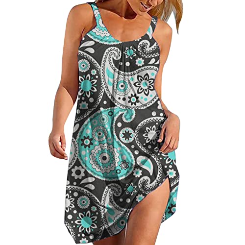 Sommerkleid Damen, Damen Knielang Ärmellos Sommer Kleider Sexy Elegant Kleid Vintage Boho Strandkleider Minikleid Teenager Mädchen Festlich Kleider Blumen Drucken Kleid Kurz Sommerkleid von Generic