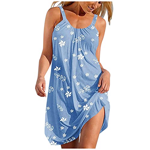 Sommerkleid Damen, Damen Knielang Ärmellos Sommer Kleider Sexy Elegant Kleid Vintage Boho Strandkleider Minikleid Teenager Mädchen Festlich Kleider Blumen Drucken Kleid Kurz Sommerkleid von Generic